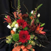 Splendid bright fall color and accents. Flowers and colors will vary. Shown