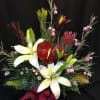 A festive mix of Australian and California flowers, even a tropical anthurium