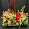 Rustic box of fall flowers and roses. 
Colors and items will vary.
Cattails