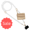 Beige zip pouch on a chain strap with a sale badge
