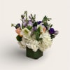 lush mix with lisianthus, scabious, Helleborus, dianthus, green trick, white hydrangea