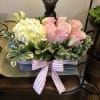 6- pink roses with white Hydrangea in a wooden box 
**Deluxe Choice