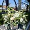 Gorgeous boho arrangement roses stargazer lilies  Lisianthus larkspur bunny tail pompas