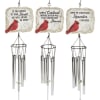 Three cardinal-themed hanging wind chimes with memorial sayings