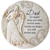 Round memorial plaque with an angel and the word Dad
