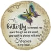 Round memorial plaque with a butterfly and remembrance message
