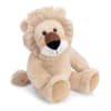 Soft beige plush lion toy with shaggy mane sitting against a white background