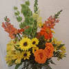 Bells of Ireland Yellow Snapdragons Yellow Peruvian Lilies Viking poms Orange Gerberas
