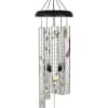 Hanging metal wind chime with tubular silver pieces