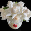 Rose pave in white onyx vase.
Approximate measurements 10 in W x 10