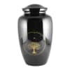 Black memorial urn with a gold tree design