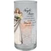 Glass memorial candle holder with an angel and sympathy message