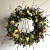 A mix of soft yellows, greens and blues consisting of a lush
