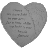Heart-shaped memorial plaque with angel wings and a sympathy quote