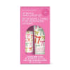 Pink box containing a lip balm and hand lotion set