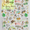Patterned Wyoming state art with illustrated landmarks and wildlife.