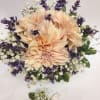 Peach dahlia bouquet with purple and white filler flowers