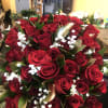 Bouquet of red roses with white baby's breath