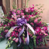 Large pink and purple floral spray with lavender ribbons