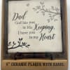 Ceramic plaque with a sympathy message for Dad on a small easel