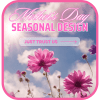 Pink flowers against a cloudy blue sky with Mother's Day text