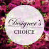 Pink rose floral background with a circular "Designer’s Choice" label