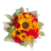 A stunning sunflower and rose bouquet bring romance and joy to your