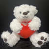 White teddy bear holding a red heart