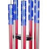 Patriotic wind chime with red, white, and blue tubes hanging from a black top and clapper.