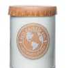 Soy wax candle in a glass jar with a wooden lid