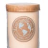 Soy wax candle in a clear glass jar with a wooden lid