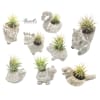 Assorted small air plants in gray animal-shaped ceramic planters