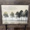 Framed tree artwork with a family quote on a stand