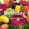 Colorful mixed bouquet with tulips and gerbera daisies