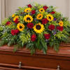 Sunflower and rose full one sided casket spray 