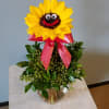 Sunflower and eucalyptus in fish bowl