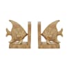 Pair of woven fish-shaped bookends on a white background