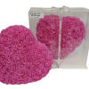 Heart-shaped arrangement of pink artificial roses with one displayed in a clear gift box