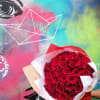 Hand-tie Bouquet with 50 long-stand premium red roses wrapped in craft paper.