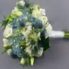 Blue and white bridal bouquet with spiky thistles and wrapped stems