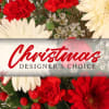 Christmas designer's choice floral arrangement with red and white blooms