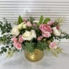This Modern flower arrangement contains 6 white peonies, 3 pink garden roses