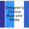 Blue and white designer's choice graphic with text