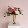 Iconic! Gold vintage-inspired vase filled with lush greenery and shades of pink