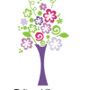 Stylized bouquet of colorful flowers in a purple vase