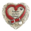 Heart-shaped pet memorial plaque with a red collar and paw print