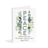 Greeting card with the word PEACE and leafy watercolor branches