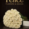 Large bouquet of cream roses with a small card