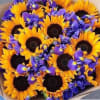 blue iris and sunflowers 