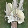 Wood Container beautifully designed with Dried Palm Leaves, Pampas Grass, and other
